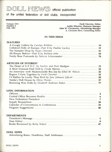 Fall 1981 Table of Contents