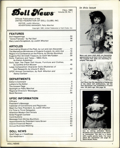 Fall 1985 Table of Contents