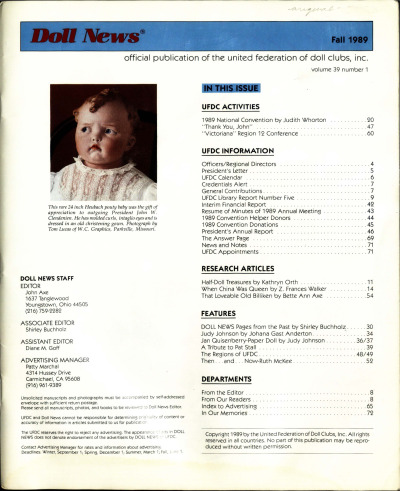 Fall 1989 Table of Contents