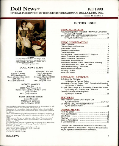 Fall 1993 Table of Contents