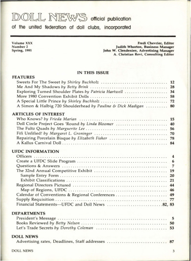 Spring 1981 Table of Contents