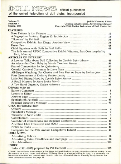 Spring 1984 Table of Contents