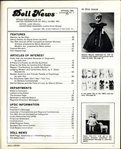 Spring 1985 Table of Contents