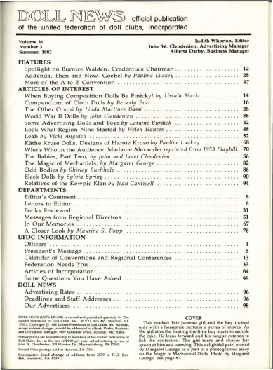 Summer 1982 Table of Contents