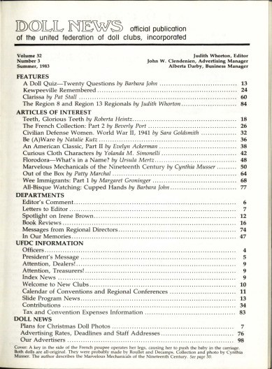 Summer 1983 Table of Contents