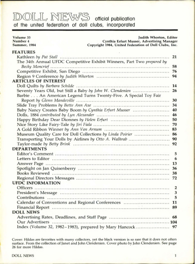 Summer 1984 Table of Contents