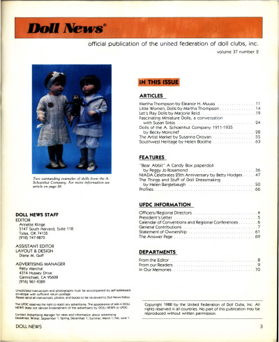 Winter 1988 Table of Contents